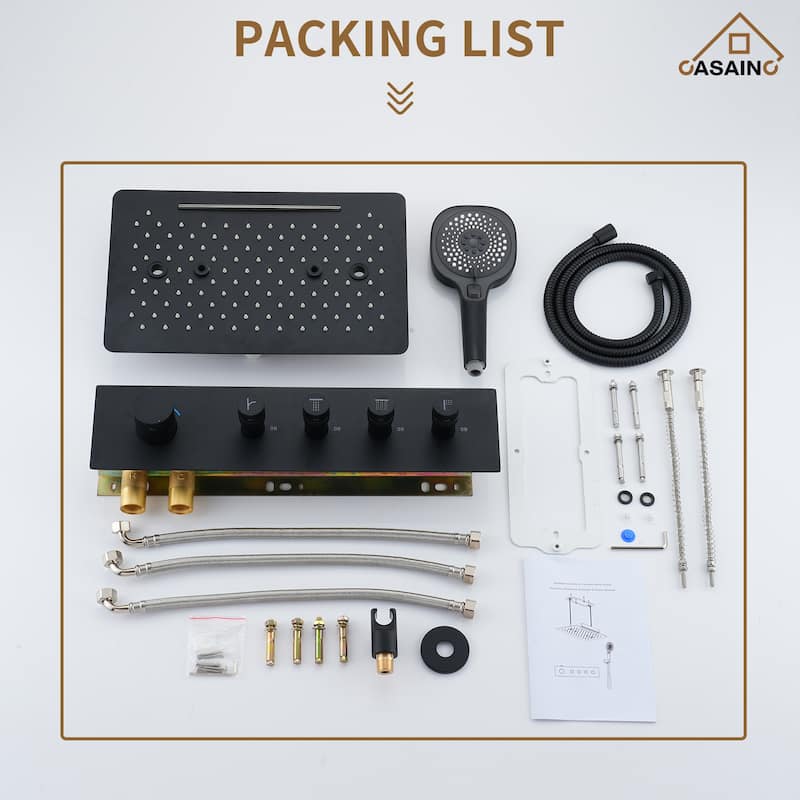 Luxury Thermostatic Shower System 3-Spray Patterns Ceiling Mount Fixed Rain Waterfall Shower Head and Handheld Spray Combo