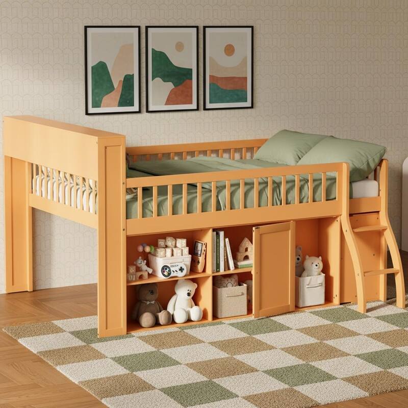 Loft Bed with Integrated LED Headboard, Spacious Storage & Cabinet by Harper&Bright Designs