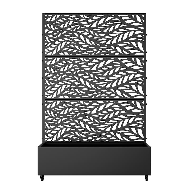 Metal Movable Planter Box with Trellis Privacy Screen Planter Box with Lockable Wheels