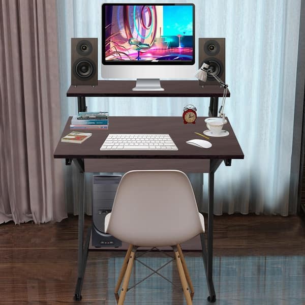 Empty Computer Table Setup Computer Desk With Monitor Shelf Corner Study Writing Desk For Small ...
