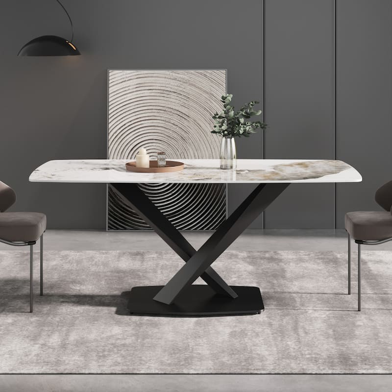 71'' Modern Artificial Marble Dining Table with Carbon Steel Base