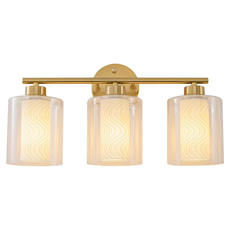 Modern Gold Vanity Light with Double Cylinder Shades Bathroom
