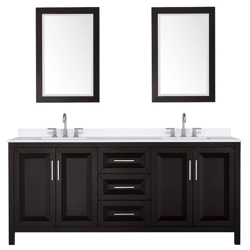 Daria 80-inch Double Vanity, 3 Hole Quartz Top, 24-inch Mirrors