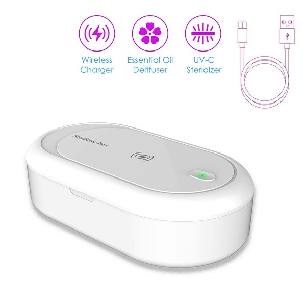 UV Sterilization Box Cleaning Sanitation from UV-C LEDs & Aroma Diffuser w/ Built-in Wireless Charging Lid