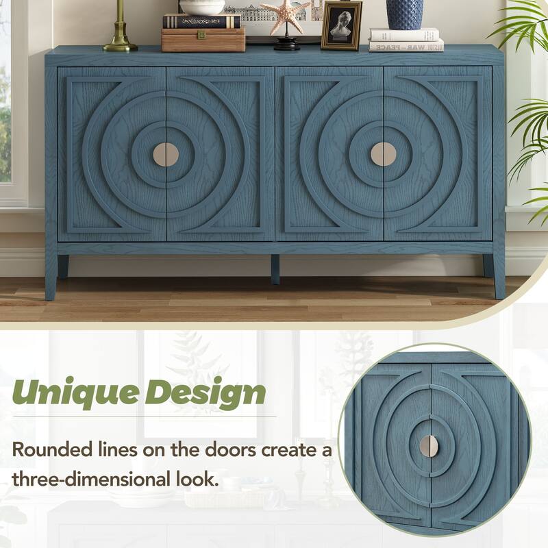 Retro Sideboard door with Circular Groove Design Round Metal Door Handle for Entrance, Dinning Room, Living Room (Gray)
