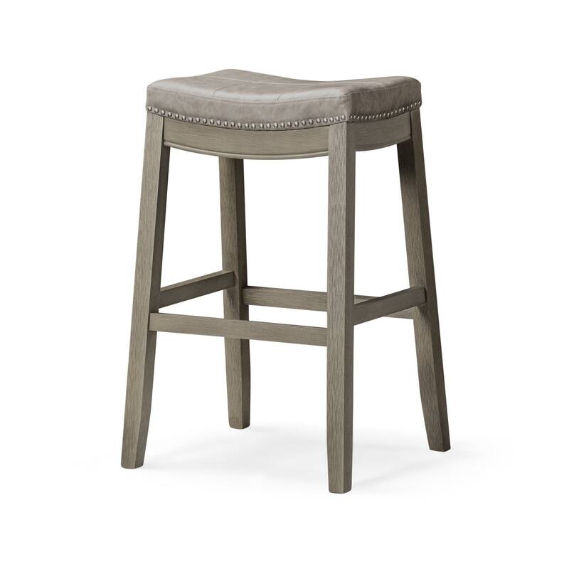Maven Lane Sophia Saddle Kitchen Dining Stool - Aged Grey with Pebble Grey Leather Upholstery - Bar Height