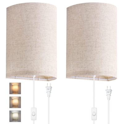 1-Light Round Fabric Wall Lamp with Bulb (Pack of 2)