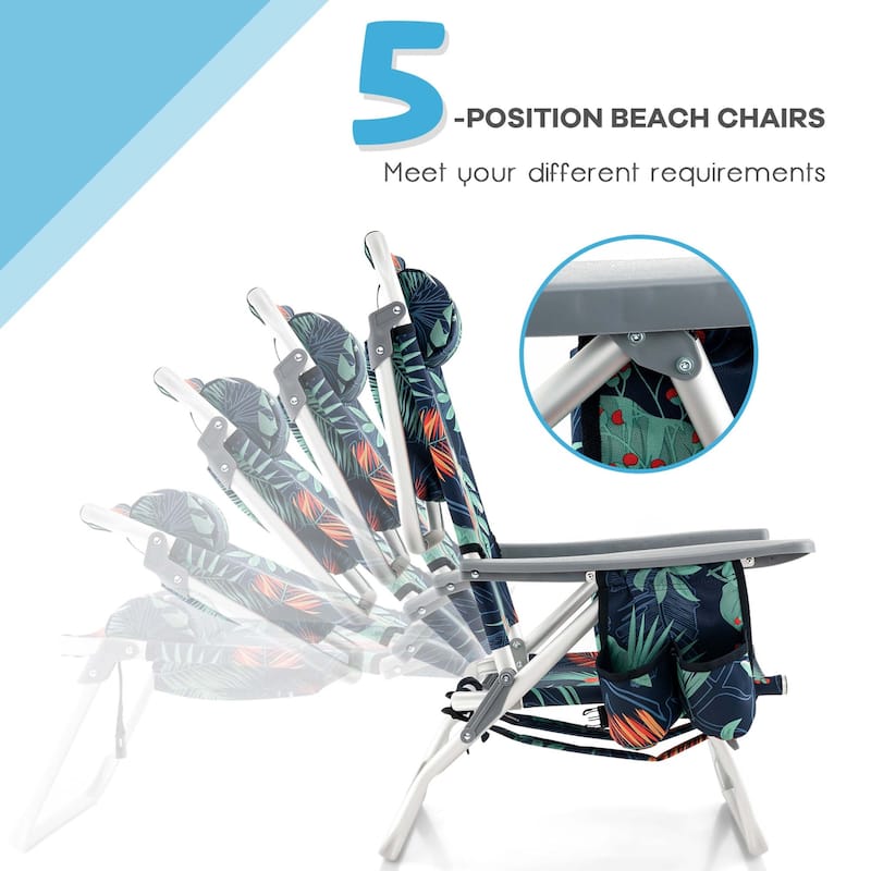 Costway 2-Pack Folding Backpack Beach Chair Table Set 5-Position