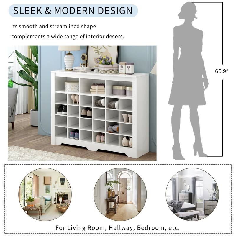 Modern 24 Cubby Shoe Cabinet, Sleek Shoe Storage Console with Curved Base for Entryway Hallway