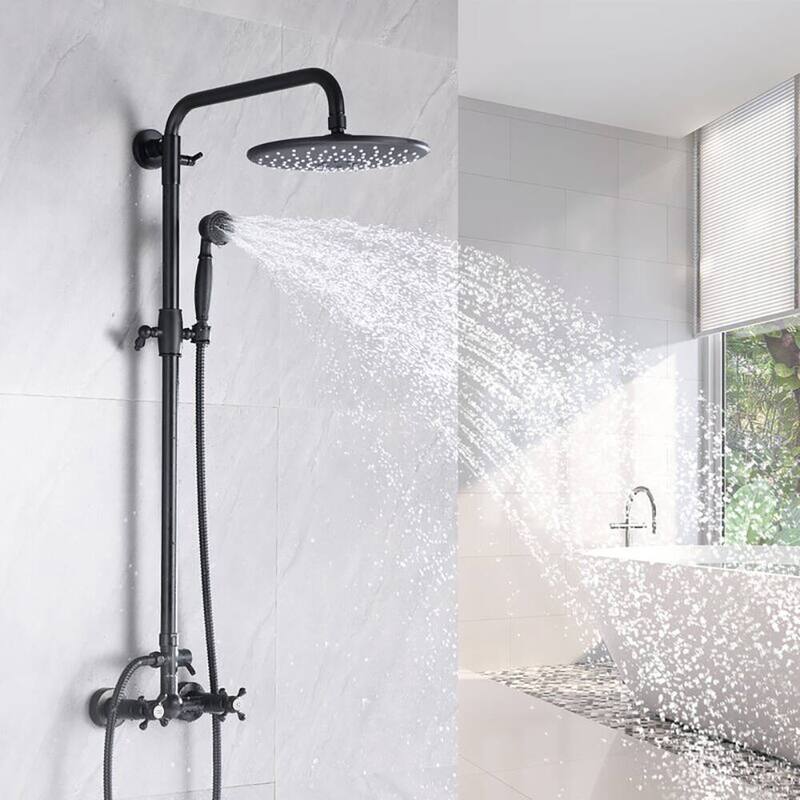 YASINU Matte Black Shower System with 8 Inch Rainfall Shower Head 