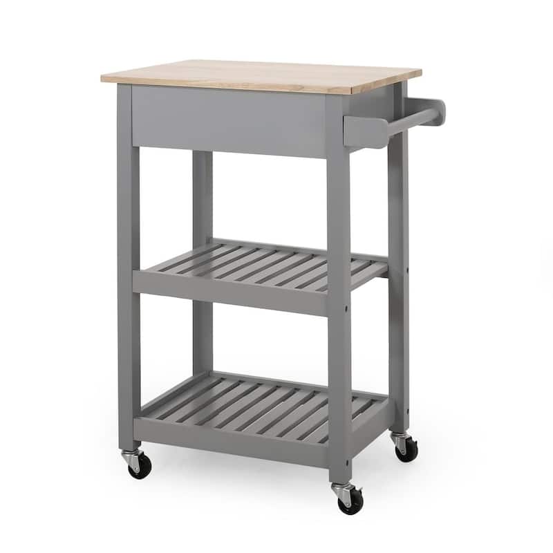 Compact Wooden Kitchen Cart with Wheels Shelves and Drawer by Christopher Knight Home