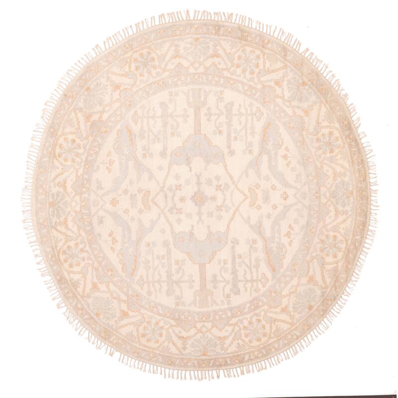 ECARPETGALLERY Hand-knotted Royal Oushak Ivory Wool Rug - 7'9 x 7'7