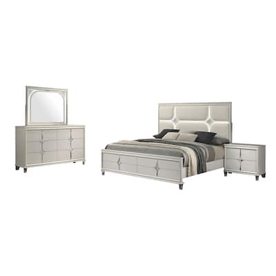 Upholstered Queen Bedroom Set with Acrylic Legs in Pearl White