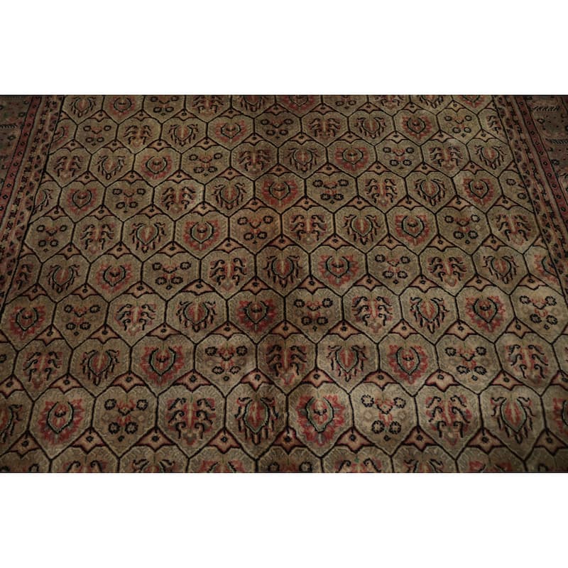 Hand Knotted Oriental 100% Wool Carpet Traditional Geometric Brown Agra Area Rug - 9' 8'' X 6' 8''