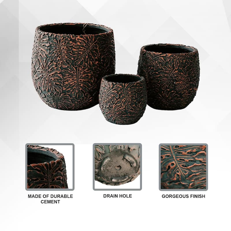 XBrand 17.7", 12.6" and 9"W Round Fiberstone/Cement Indoor Outdoor Planters (Set of 3)