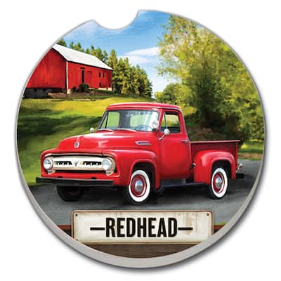Counterart Absorbent Stoneware Car Coaster, Red Head, Set of 2 - 2.5
