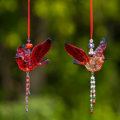 Set of 6 Short Acrylic Cardinal Ornaments with Beaded Tassels - 5.13" x 3.63" x 7.5"