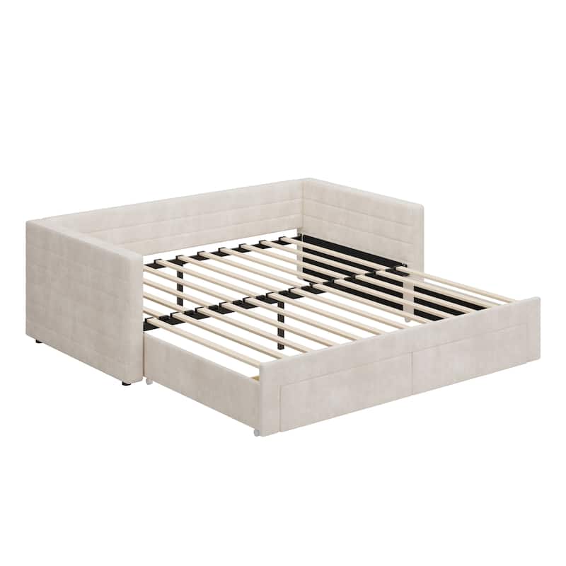 Tufted Upholstered Daybed with Pull-Out Expansion & 2 Hidden Drawers by Harper&Bright Designs
