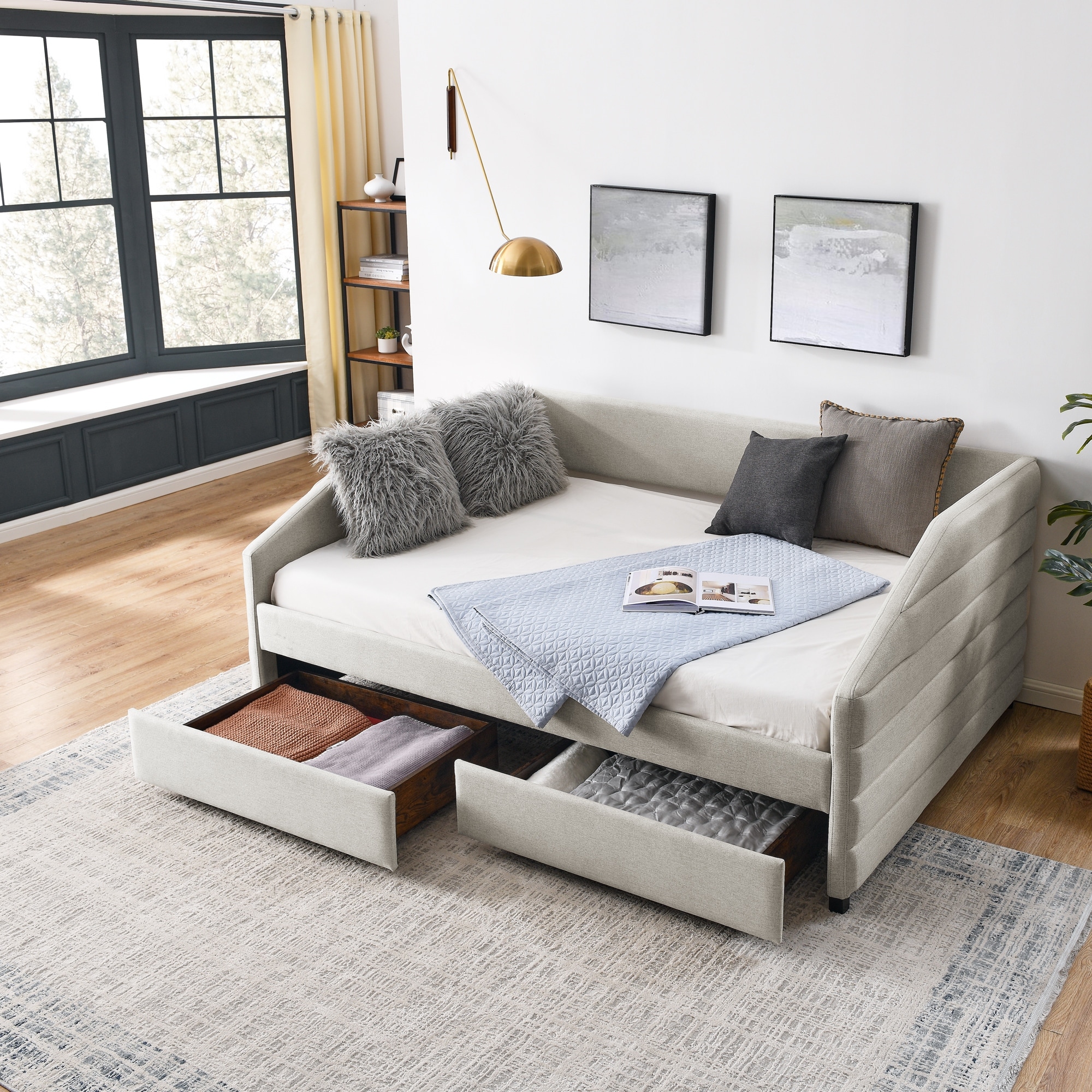 Full size daybed with outlet drawers