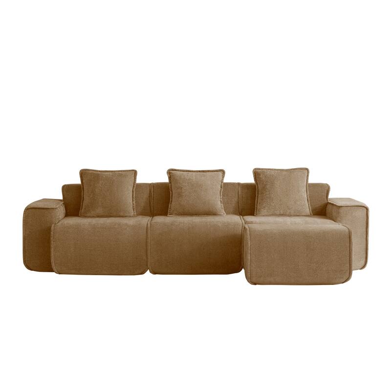 GDFStudio - Streamlined Velvet 3-Seater 108.66" L-Shaped Modular Boneless Sofa with Ottoman