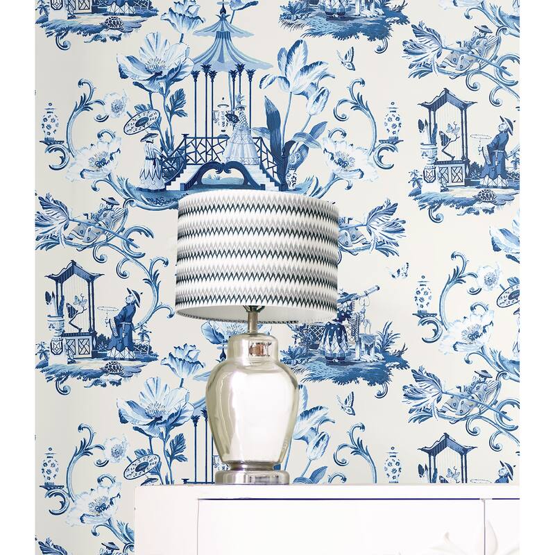 Harrison Howard East Of The Moon Delft Peel and Stick Wallpaper 20.5 in. W x 18 ft. L Bed