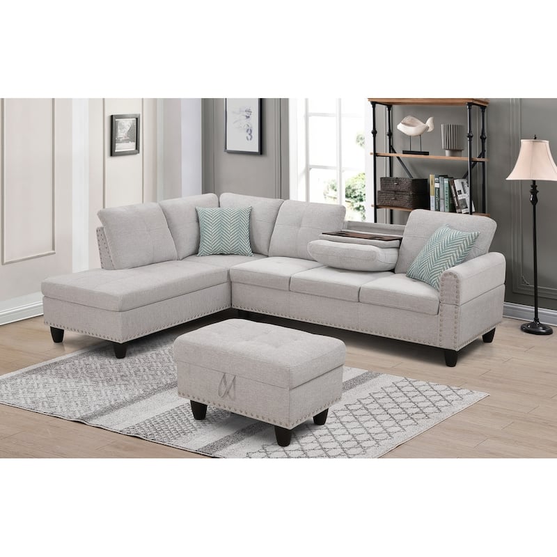4-piece Modular Sectional Sofa with Storage Ottoman and Pillows