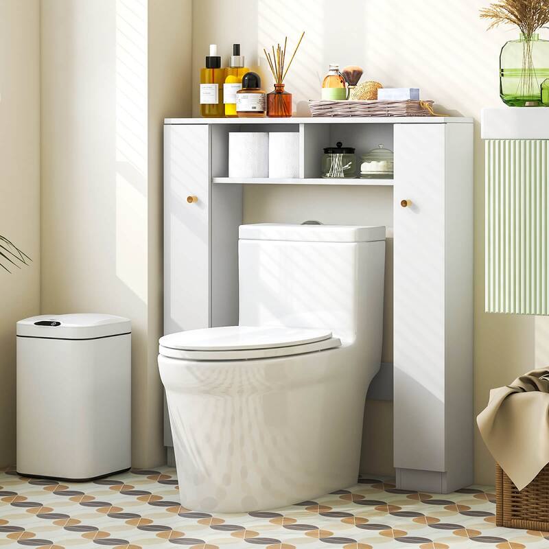 Over Toilet Storage Cabinet with Shelves and Double Door Cabinets