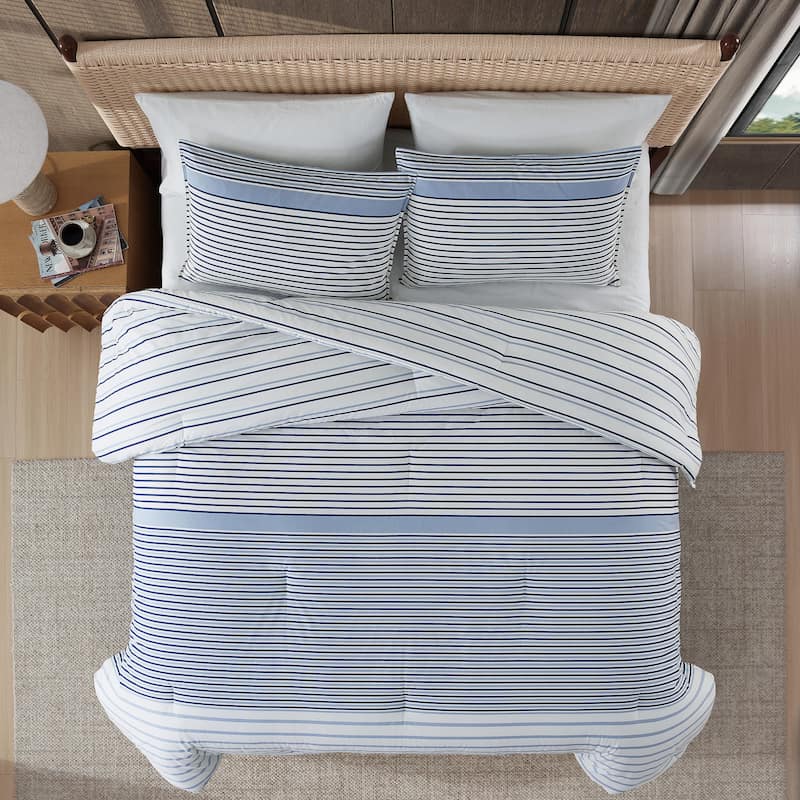 Eddie Bauer Cooper Stripe Cotton Reversible Comforter Set - Blue - Twin