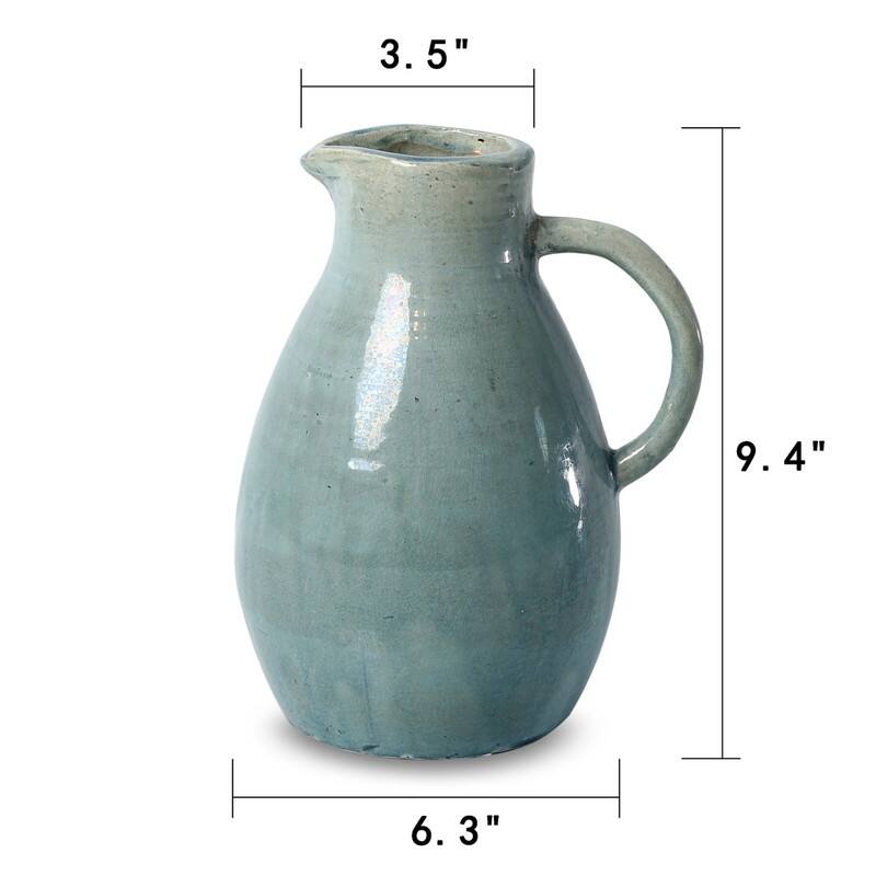 Approx. 9.5" H Vintage Style Blue-Green Pitcher (3.5" Opening)