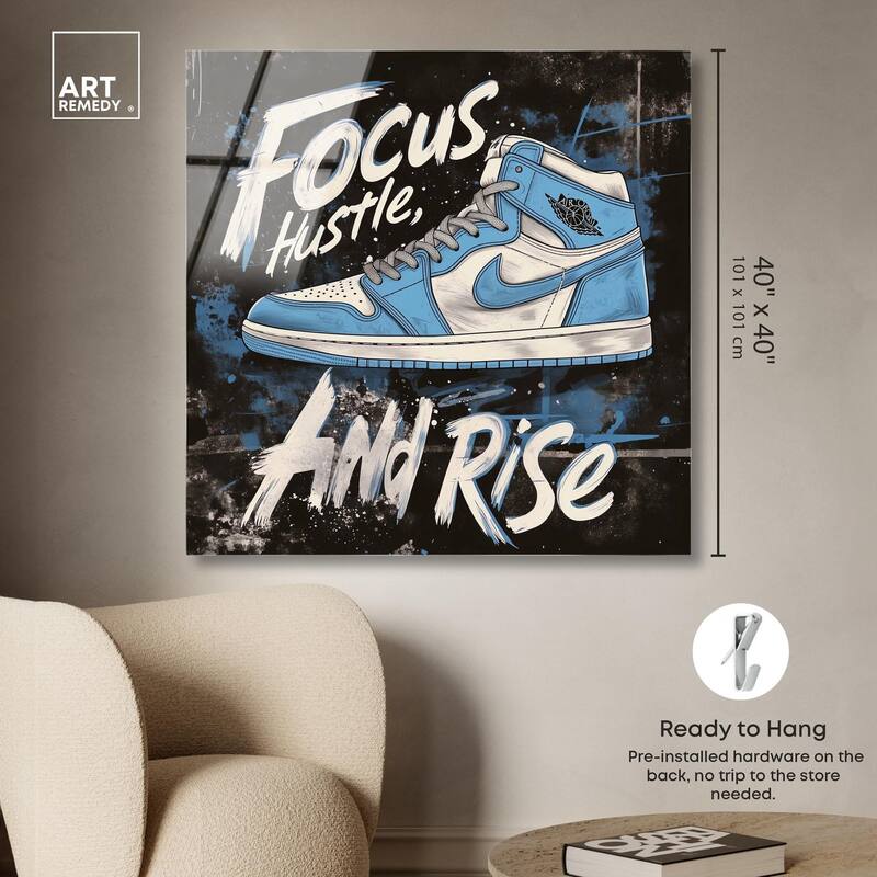 Hustle and Rise Sneaker Acrylic by Art Remedy, Ready to Hang