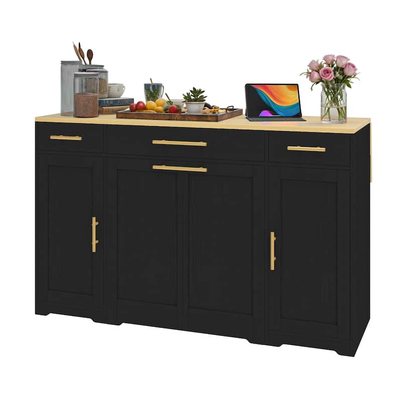 Moasis 55-inch Drop Leaf Kitchen Island With Pull Out Trash Can Storage Cabinet