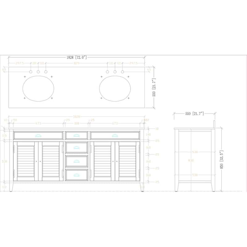 72 Inch Abbeville Double Sink Bathroom Vanity - Distressed Blue Farmhouse Style