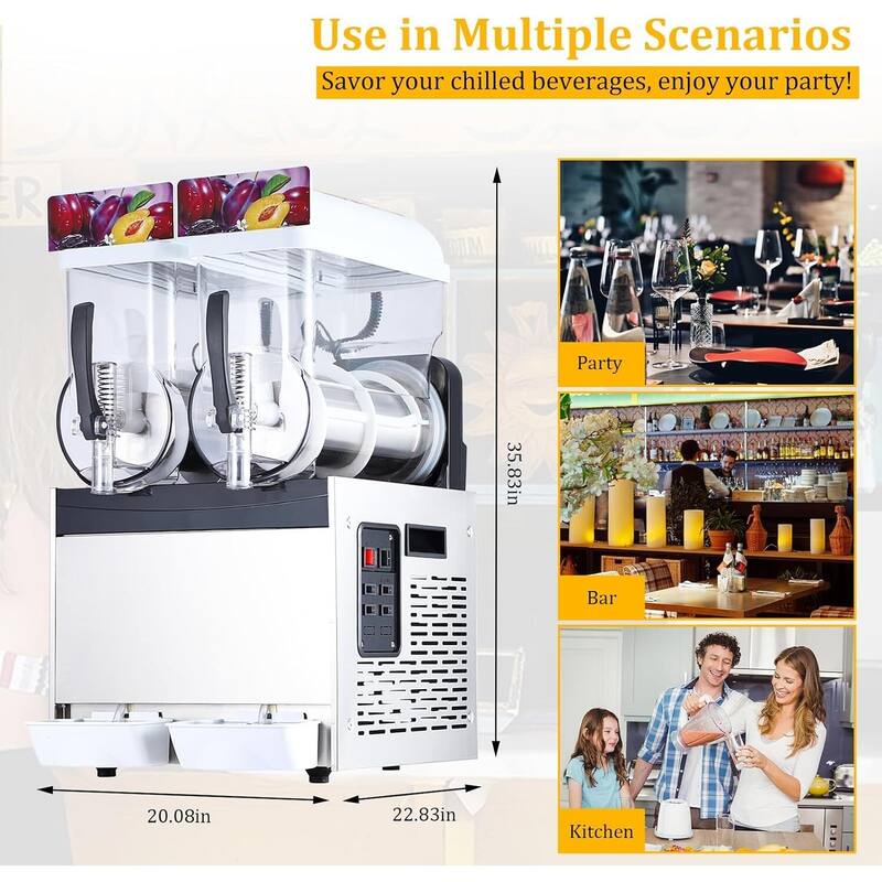 Commercial Slushy Machine, 30L/8 Gal, Self-Cleaning, for Margaritas, alcoholic beverages, smoothies, and soft ice cream