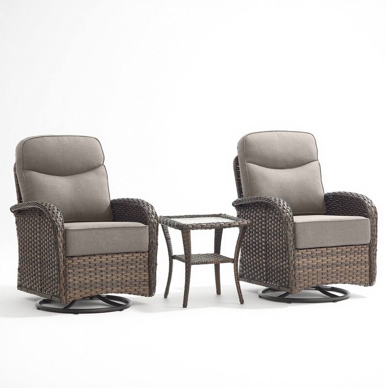 Pocassy Outdoor Wicker Patio Swivel Chair with Ottoman Sets