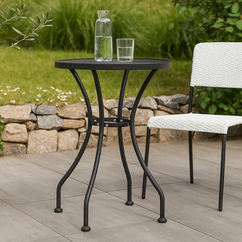 Outdoor Dining Breakfast Table, 28 Inch, Round Tabletop, Gray Metal