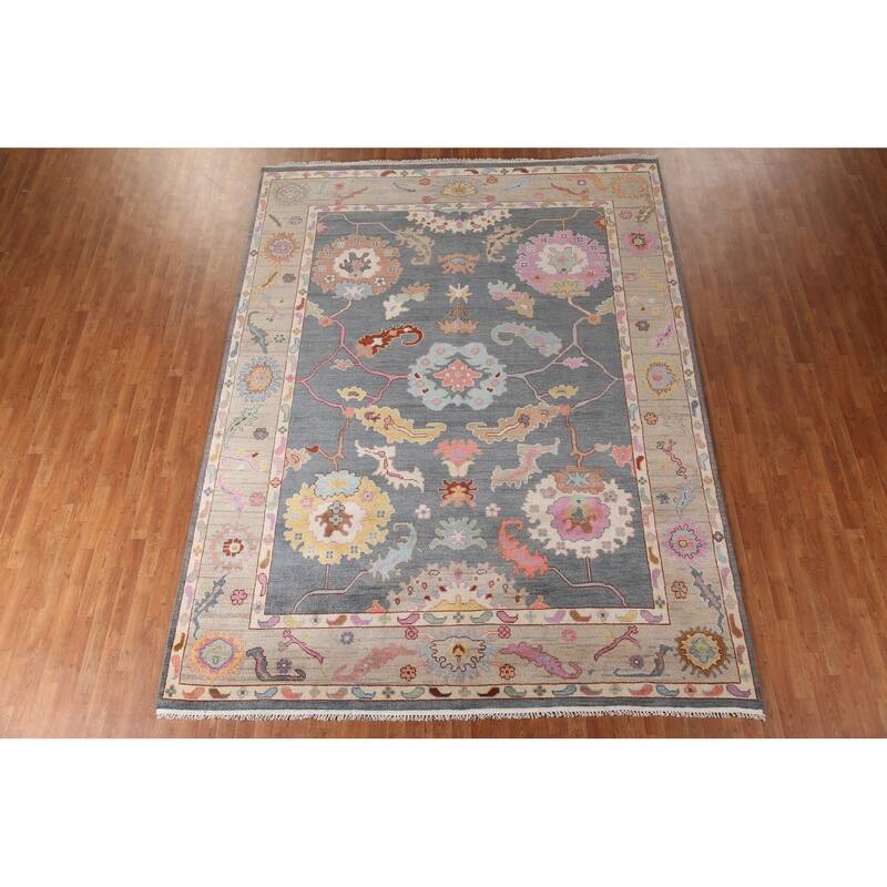 Gray Oushak Area Rug Hand-Knotted Wool Carpet - 8'10"x 11'8"