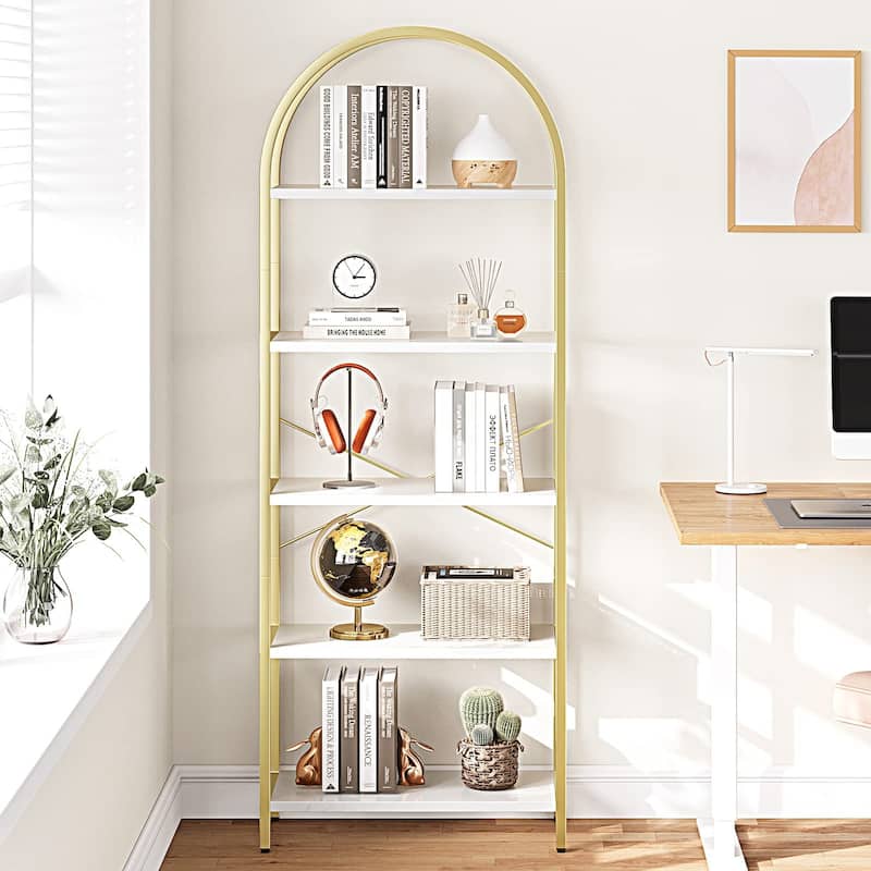 5 Tier Bookcase Arched Display Racks Tall Standing Storage Rack - 23.62"W x 70.87"H x11.02"D