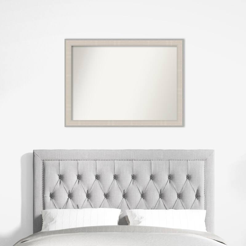 Cottage White Silver Non-Beveled Wood Framed Wall Mirror - Cottage White Silver
