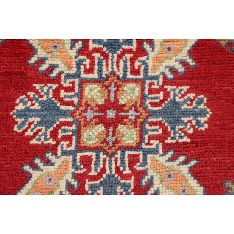 Geometric Red Kazak Accent Rug Handmade Wool Carpet - 3'2" x 5'1"