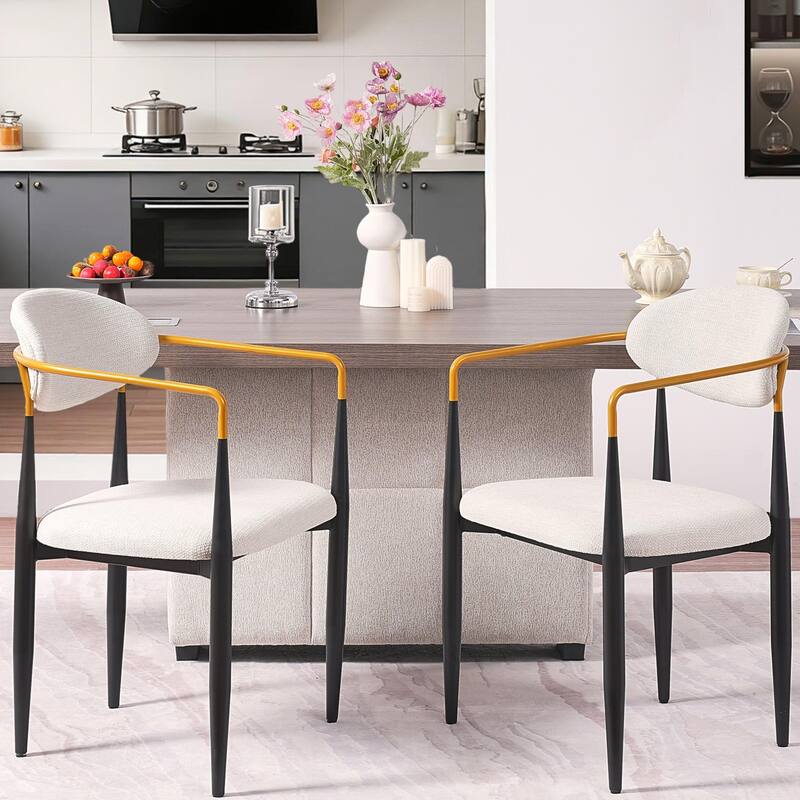 Modern Upholstered Dining Chair with Gold-Accented Armrests - 22"W x 21"D x 30"H, Ergonomic Design for Dining Room,2PCS/CTN