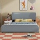 preview thumbnail 1 of 9, Full Size Upholstered Platform Bed with Storage Nightstand & Guardrail Gray