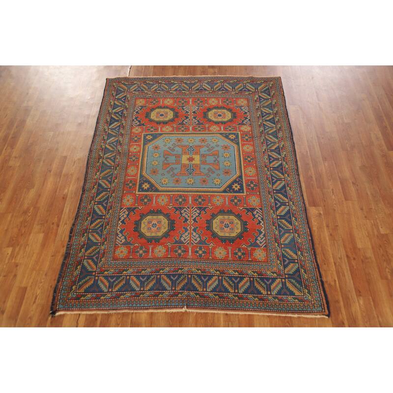 Hand Knotted Oriental 100% Wool Carpet Traditional Tribal Oranges & Rust Kazak Area Rug - 6' 9'' X 4' 11''