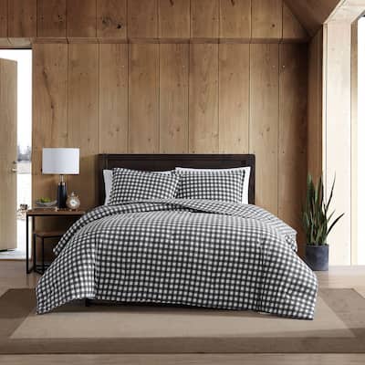 Eddie Bauer Preston Grey Cotton Flannel Reversible Duvet Cover Set