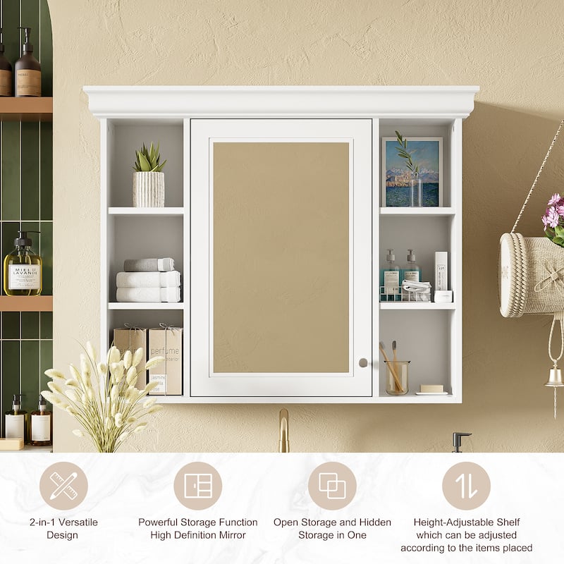 35'' x 28'' White Wall Mounted Bathroom Storage Cabinet with Mirror Door, Modern Bathroom Wall Cabinet, Medicine Cabinet
