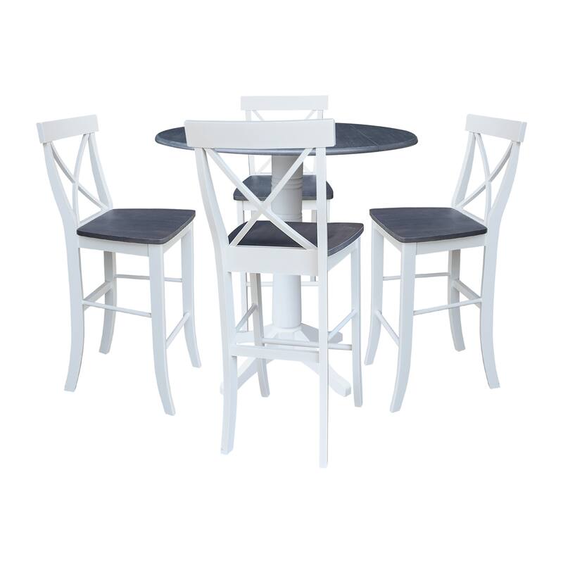 42" Round Top Dual Drop Leaf Pedestal Table with Stools - 5-Piece