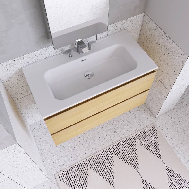Floating Integrated Bathroom Vanity with Ceramic Sink, Three Faucet Holes