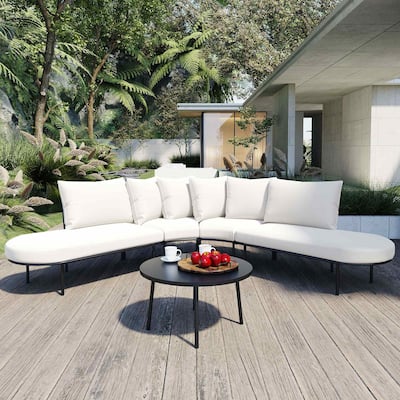 Half-Moon Curved Iron Frame Patio Sofa Set with Coffee Table For 6