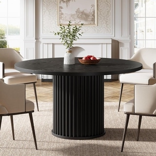 47.24" Modern Fluted Round Dining Table With Metal Base For 4-6 People ...