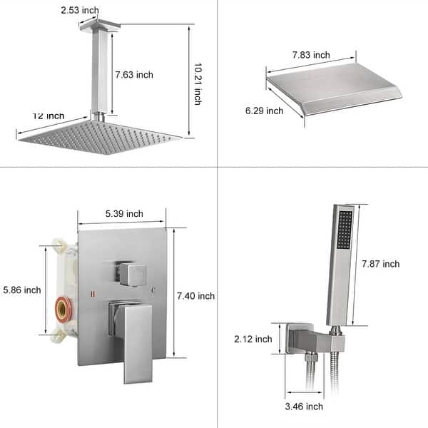 dimension image slide 6 of 8, Ceiling Mount Tub Shower System With Rough-in Valve Complete Shower Faucet With Handheld And 12 Inch Shower Head Combo Kit Set