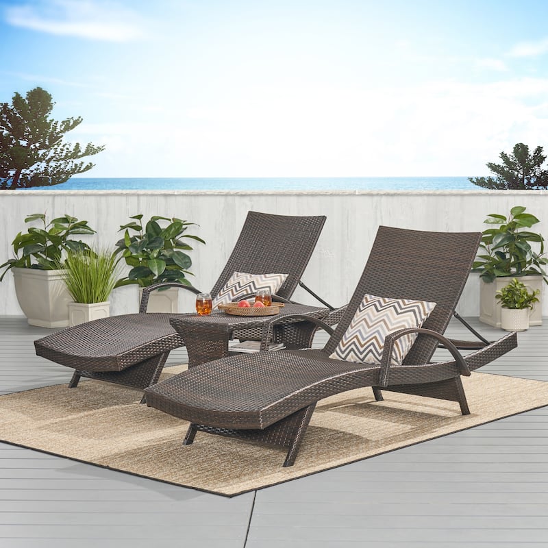 Pacific Outdoor 3-piece Wicker Armed Chaise Lounge Set by Christopher Knight Home - Brown